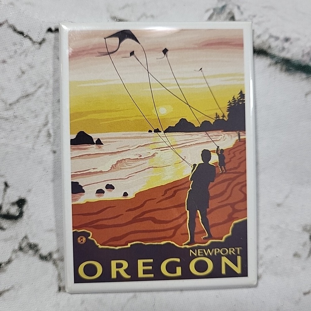 Newport Oregon Beach Fridge Magnet Sunset Kites Souvenir